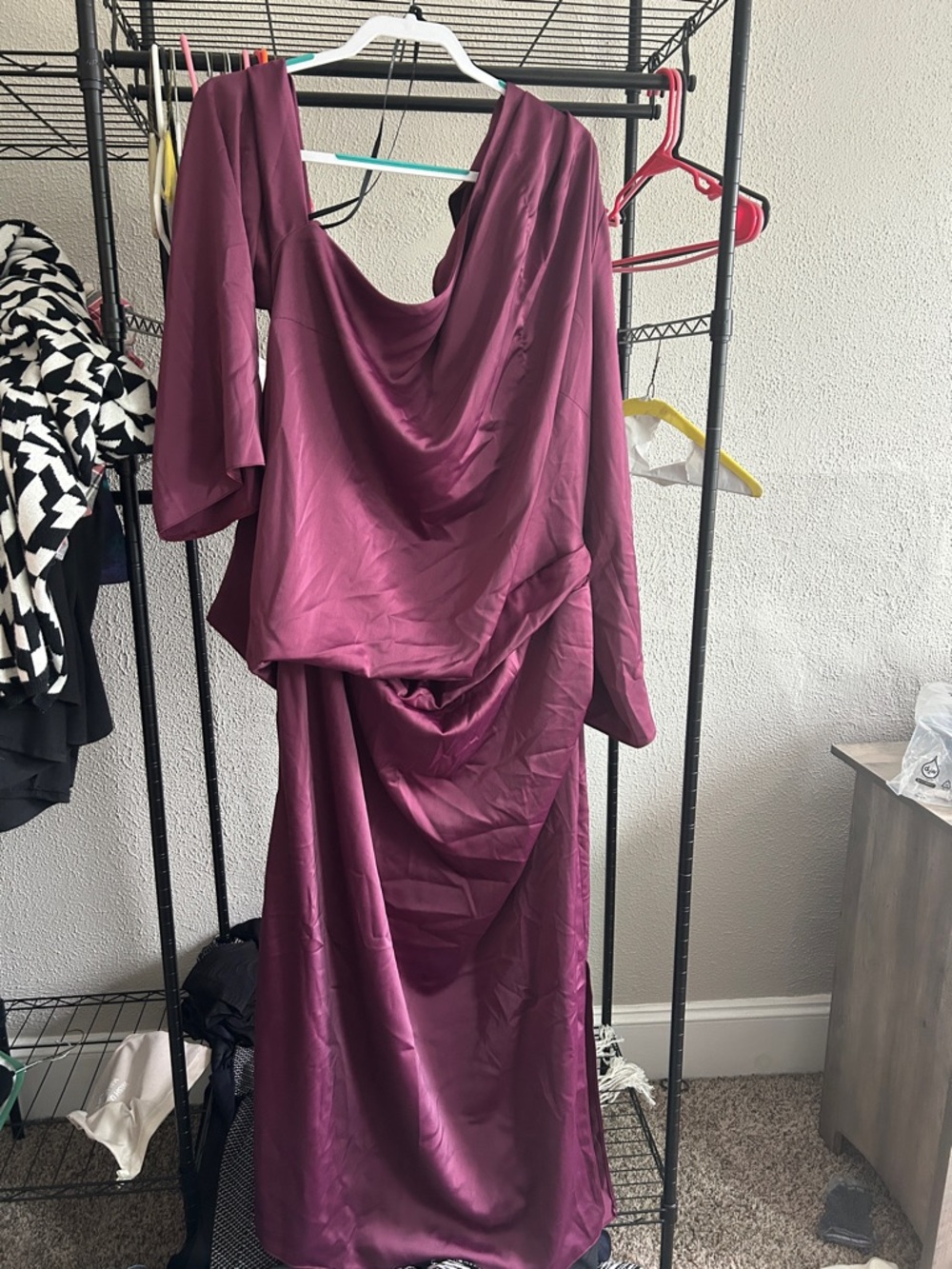 ASOS Curve Satin Draped Maxi Dress in Berry Plum